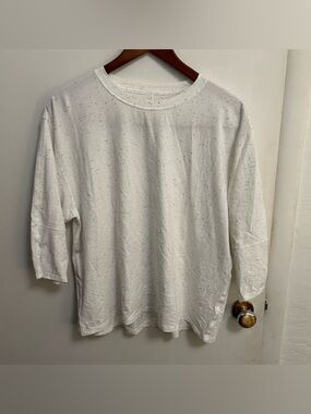 Lululemon Top LA 3/4 Sleeve Crewneck Shirt Womens 12 Confetti White Pima Cotton